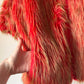 60s Red & Green Shaggy Faux Fur Cropped Sleeve Jacket / L-XL