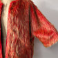 60s Red & Green Shaggy Faux Fur Cropped Sleeve Jacket / L-XL
