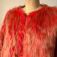 60s Red & Green Shaggy Faux Fur Cropped Sleeve Jacket / L-XL