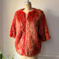 60s Red & Green Shaggy Faux Fur Cropped Sleeve Jacket / L-XL