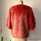 60s Red & Green Shaggy Faux Fur Cropped Sleeve Jacket / L-XL