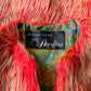 60s Red & Green Shaggy Faux Fur Cropped Sleeve Jacket / L-XL