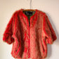 60s Red & Green Shaggy Faux Fur Cropped Sleeve Jacket / L-XL