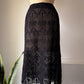 60s Sheer Black Crochet Wool Belted Top & Skirt Set / M