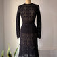60s Sheer Black Crochet Wool Belted Top & Skirt Set / M