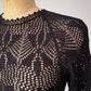 60s Sheer Black Crochet Wool Belted Top & Skirt Set / M