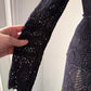 60s Sheer Black Crochet Wool Belted Top & Skirt Set / M