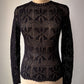 60s Sheer Black Crochet Wool Belted Top & Skirt Set / M