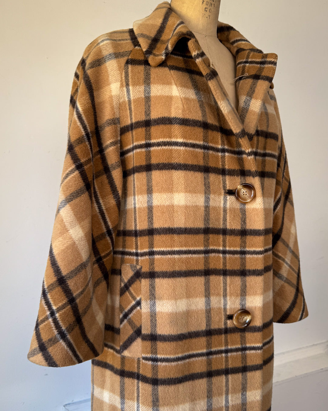 60s I. Magnin Plaid Camel Hair Coat / S-M