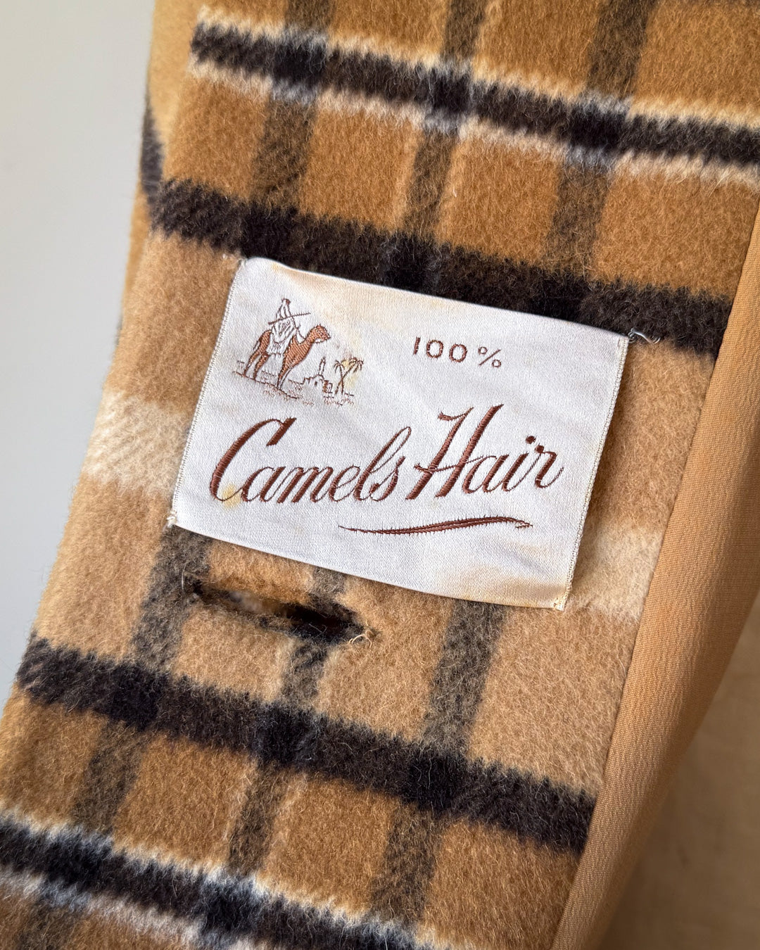 60s I. Magnin Plaid Camel Hair Coat / S-M