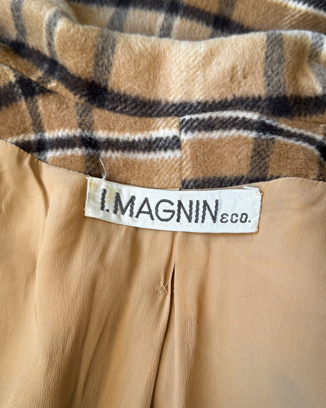 60s I. Magnin Plaid Camel Hair Coat / S-M
