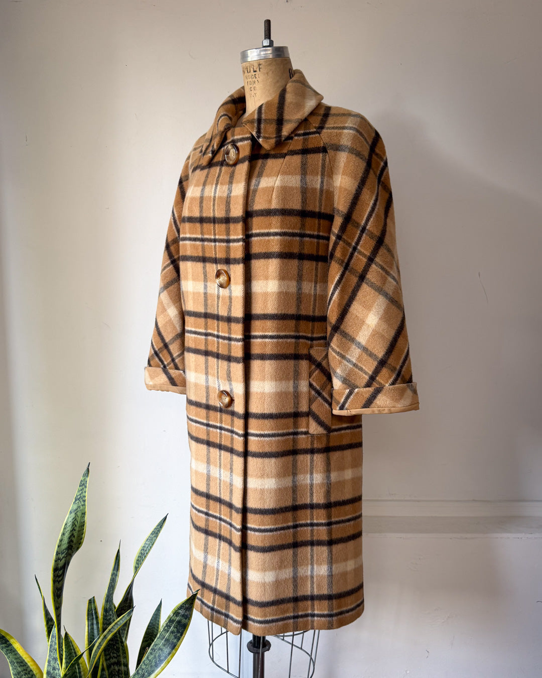 60s I. Magnin Plaid Camel Hair Coat / S-M