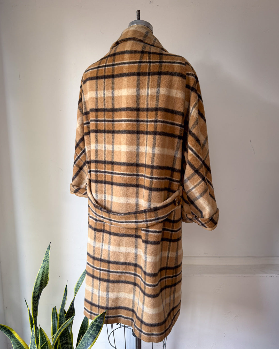 60s I. Magnin Plaid Camel Hair Coat / S-M