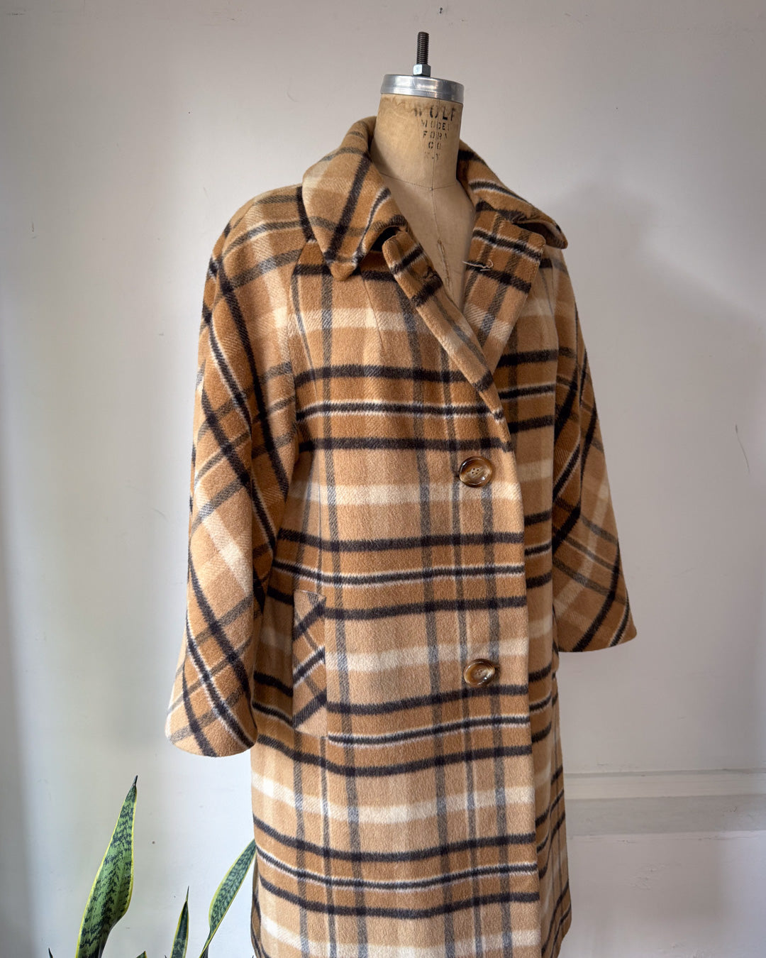 60s I. Magnin Plaid Camel Hair Coat / S-M
