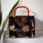 60s Black & Brown Tapestry Lucite Handle Box Bag