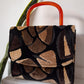 60s Black & Brown Tapestry Lucite Handle Box Bag