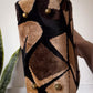 60s Black & Brown Tapestry Lucite Handle Box Bag