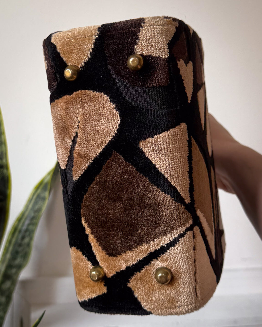 60s Black & Brown Tapestry Lucite Handle Box Bag
