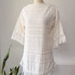 60s Textured Cotton Fringe Dress / M