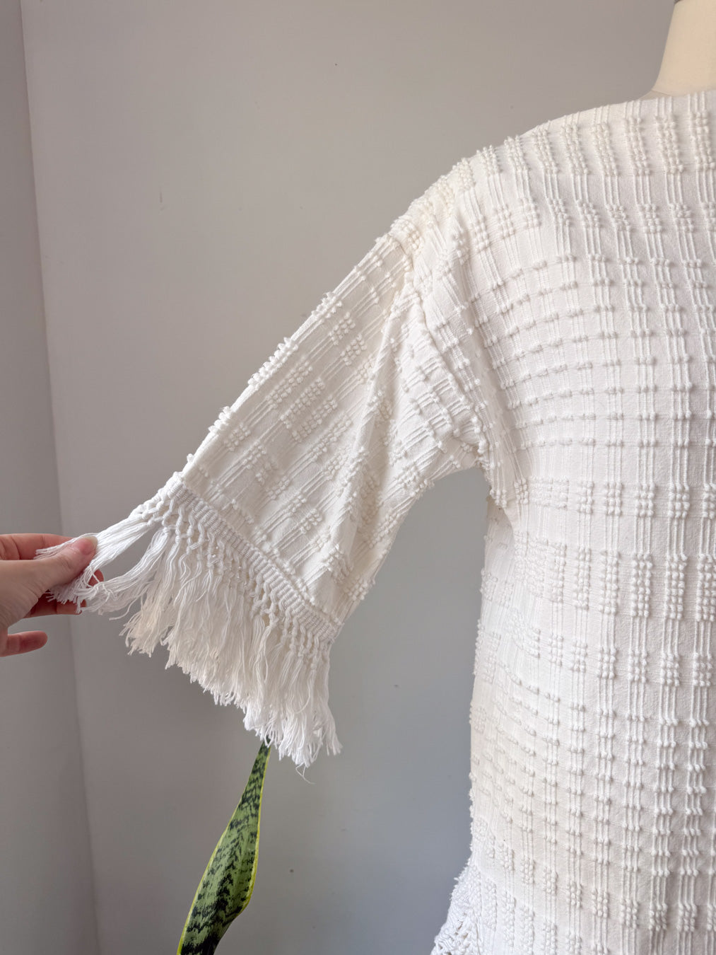 60s Textured Cotton Fringe Dress / M