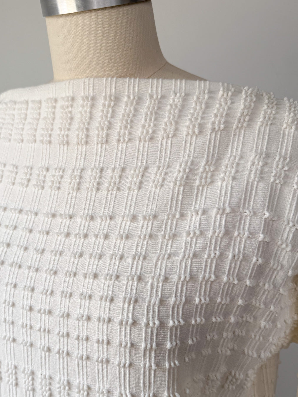 60s Textured Cotton Fringe Dress / M