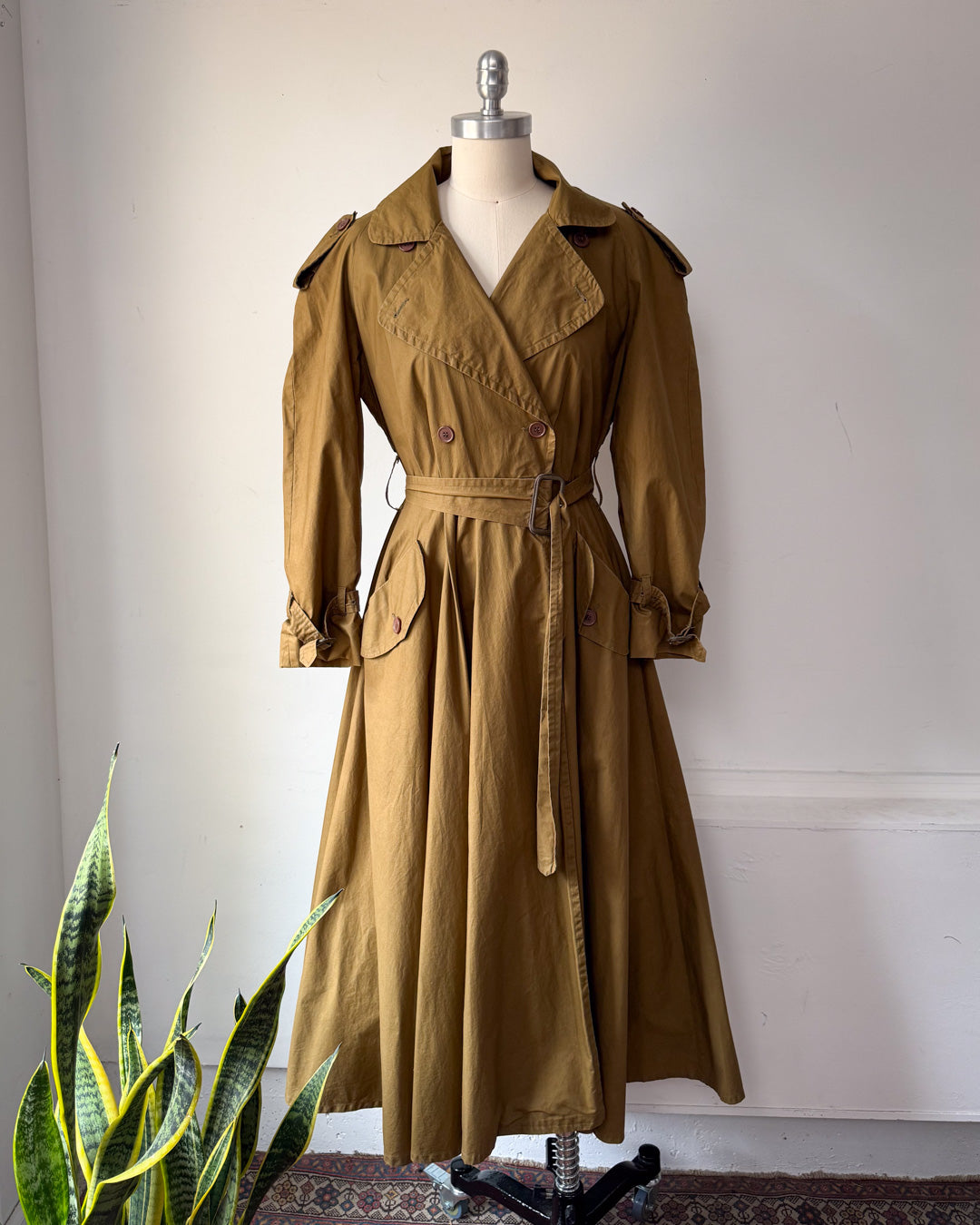 80s Norma Kamali Cotton Full Skirt Trench / XS-S