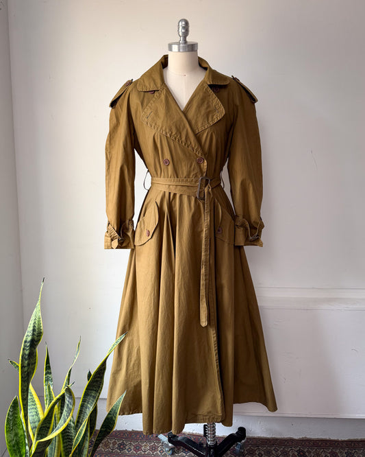 80s Norma Kamali Cotton Full Skirt Trench / XS-S