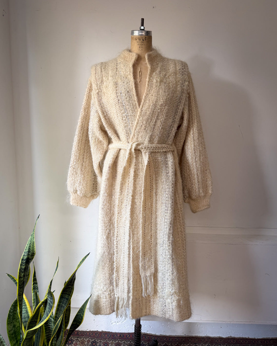 80s Ivory Handwoven Mohair Coat / S-L
