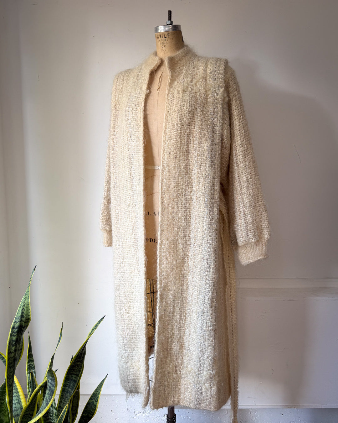 80s Ivory Handwoven Mohair Coat / S-L