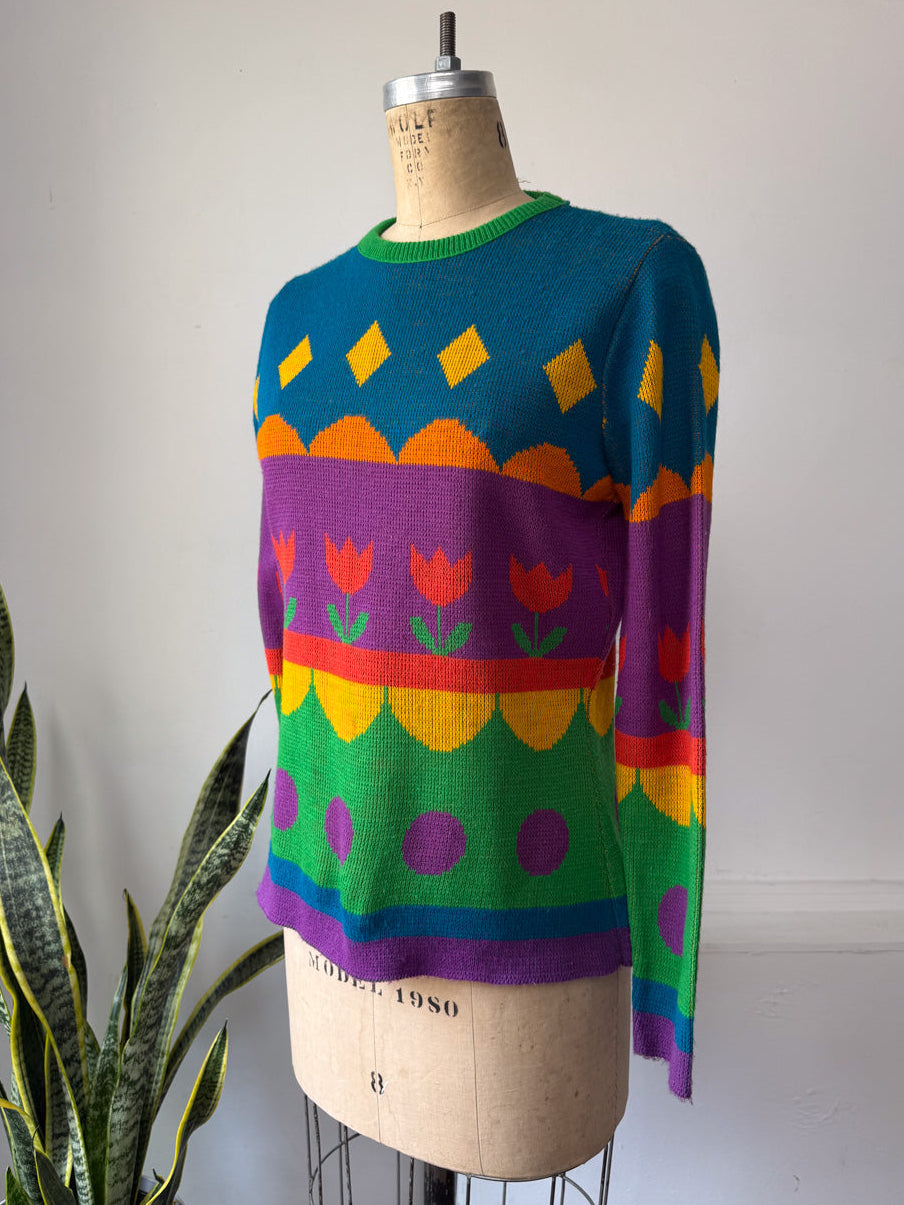 70s Charlie's Girls Colorful Sweater / M