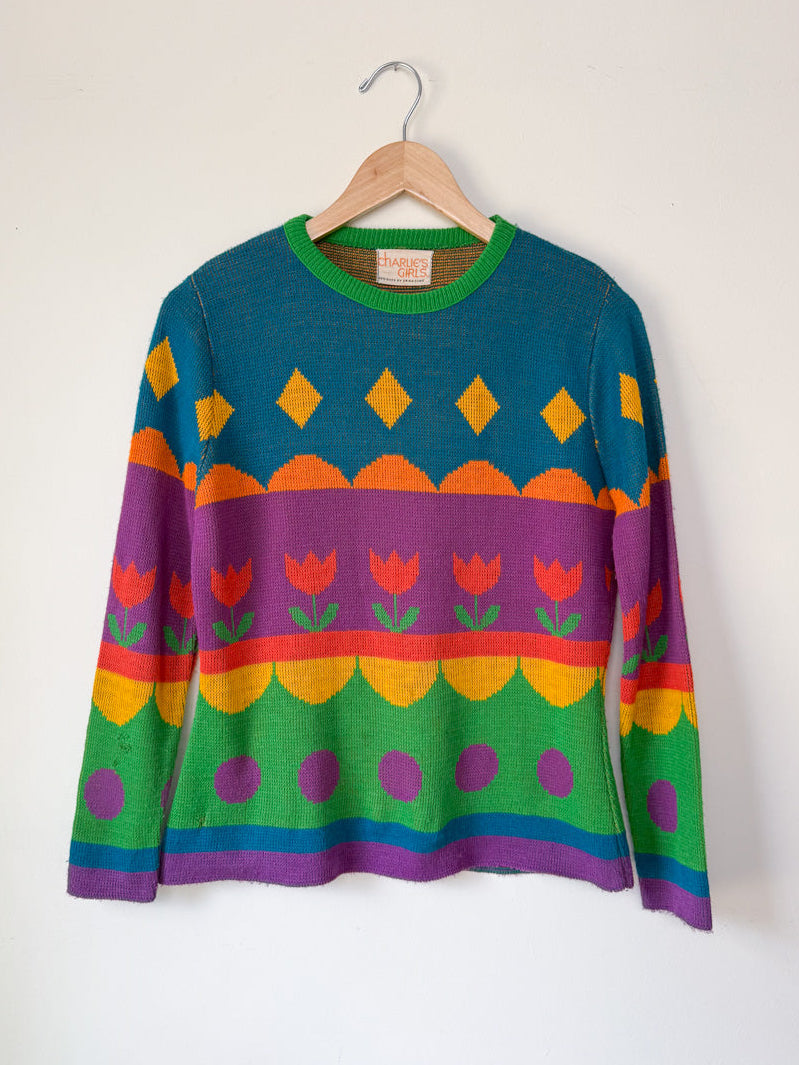 70s Charlie's Girls Colorful Sweater / M