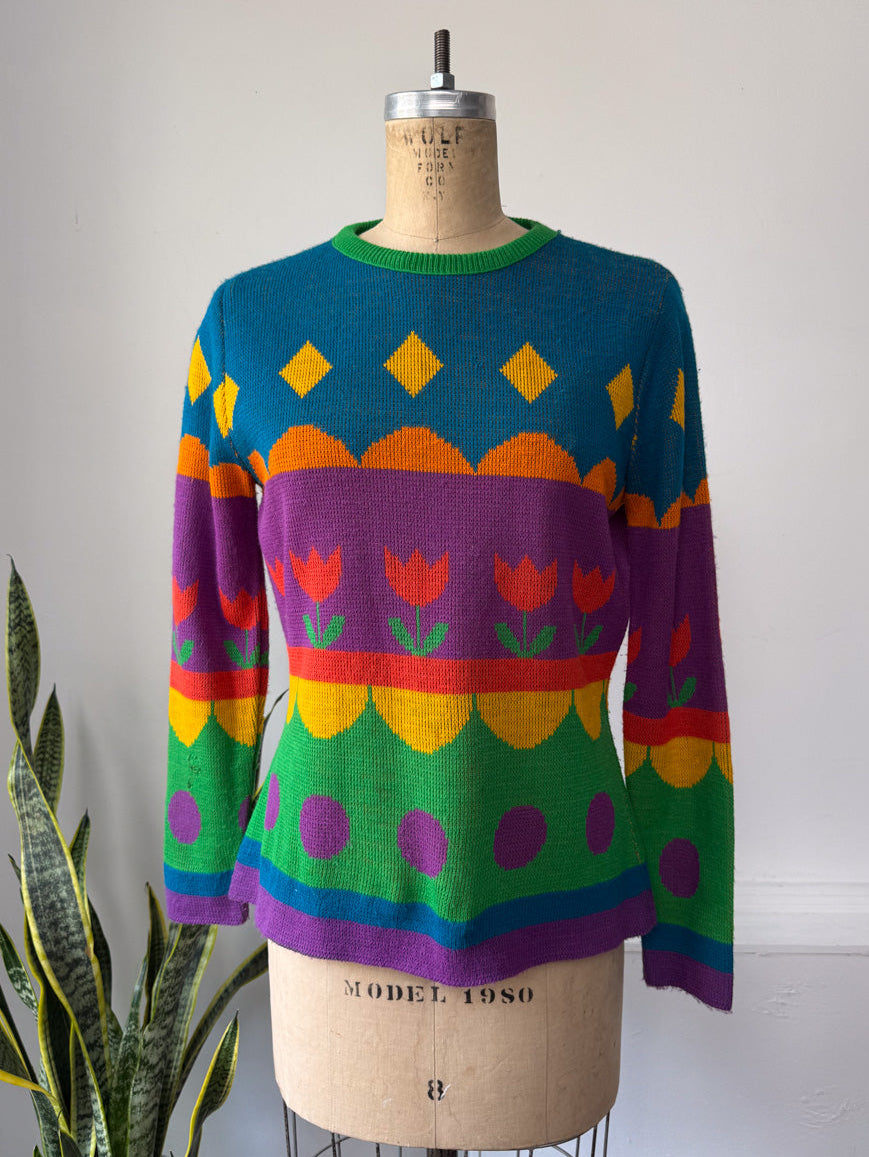 70s Charlie's Girls Colorful Sweater / M