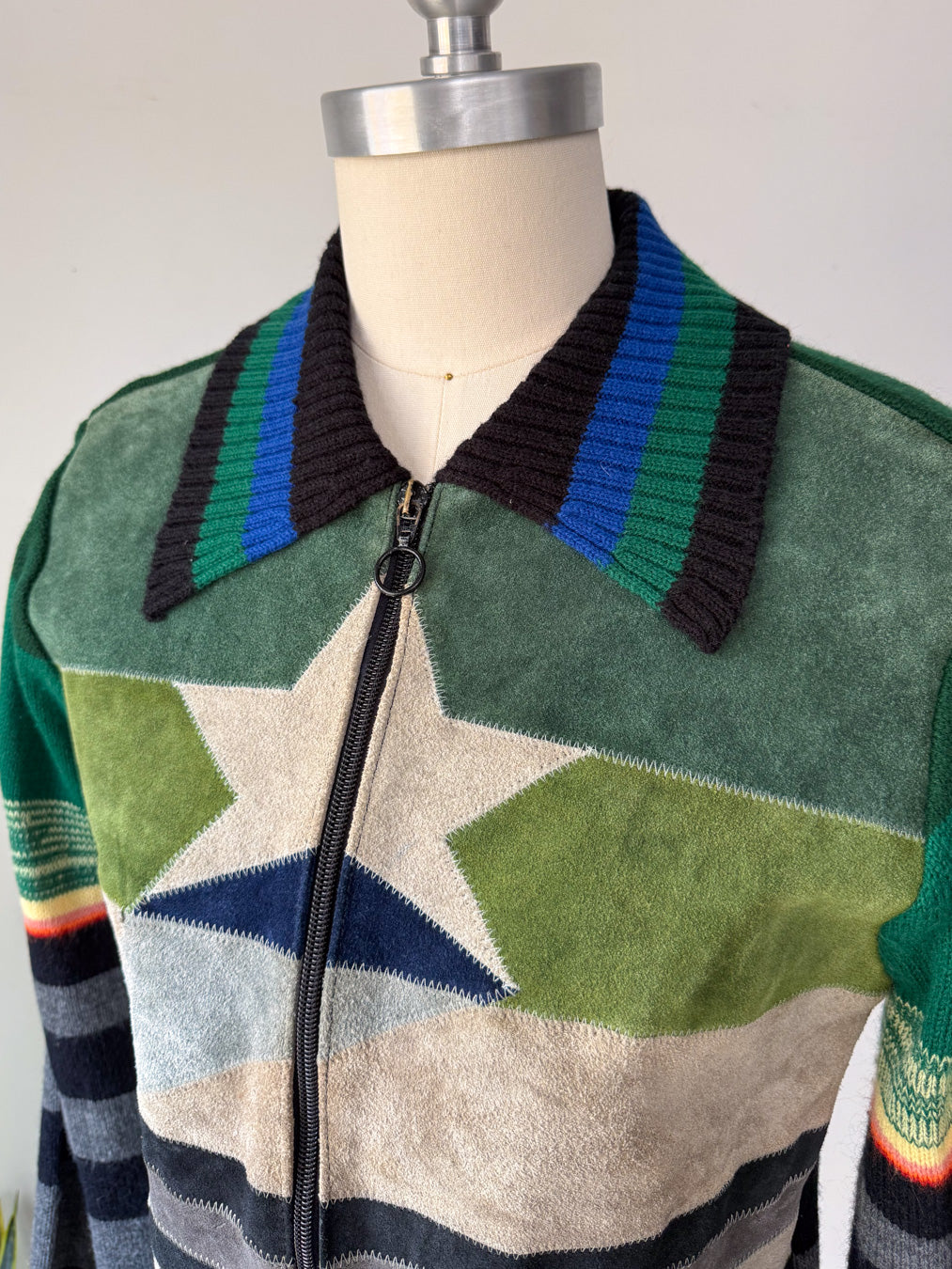 70s Collage Suede Sweater Jacket / S