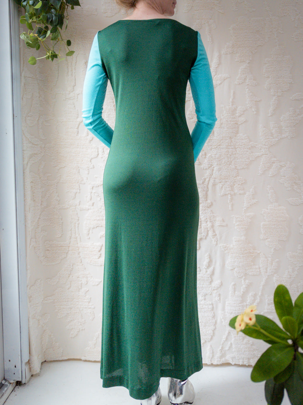 70s Pop Art Color Block Maxi Dress / M