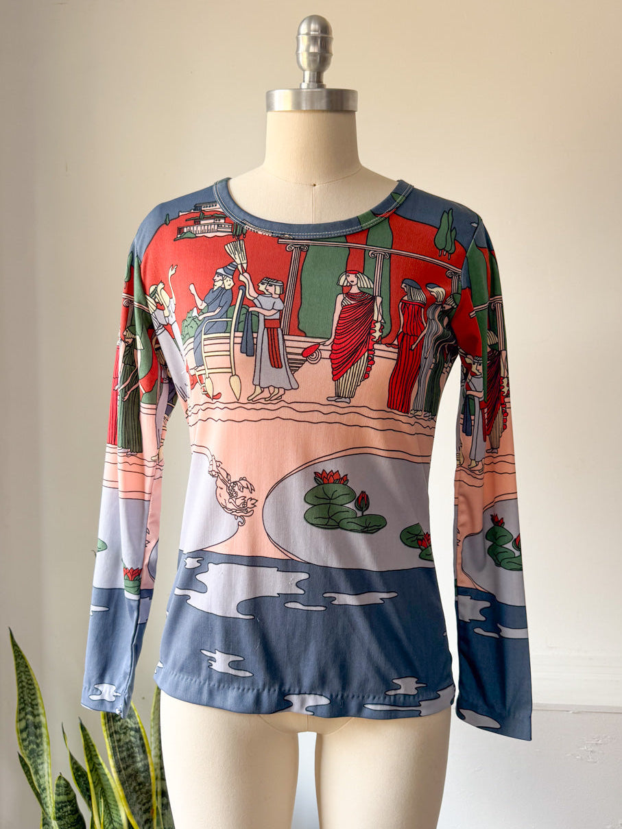 70s Novelty Egyptian Print Top / M