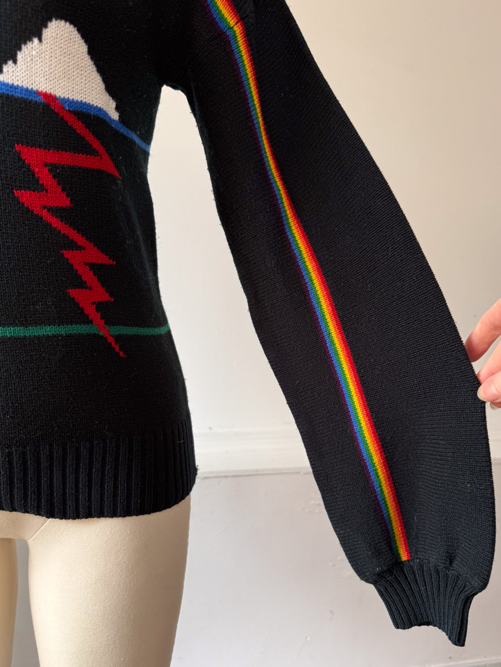 Rare 70s Black Novelty Rainbow Sweater / S