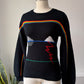 Rare 70s Black Novelty Rainbow Sweater / S