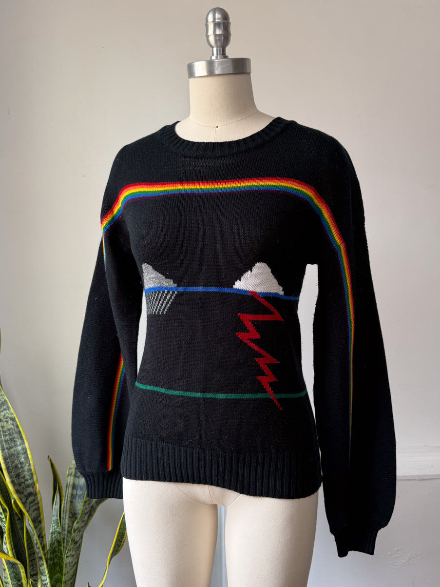 Rare 70s Black Novelty Rainbow Sweater / S