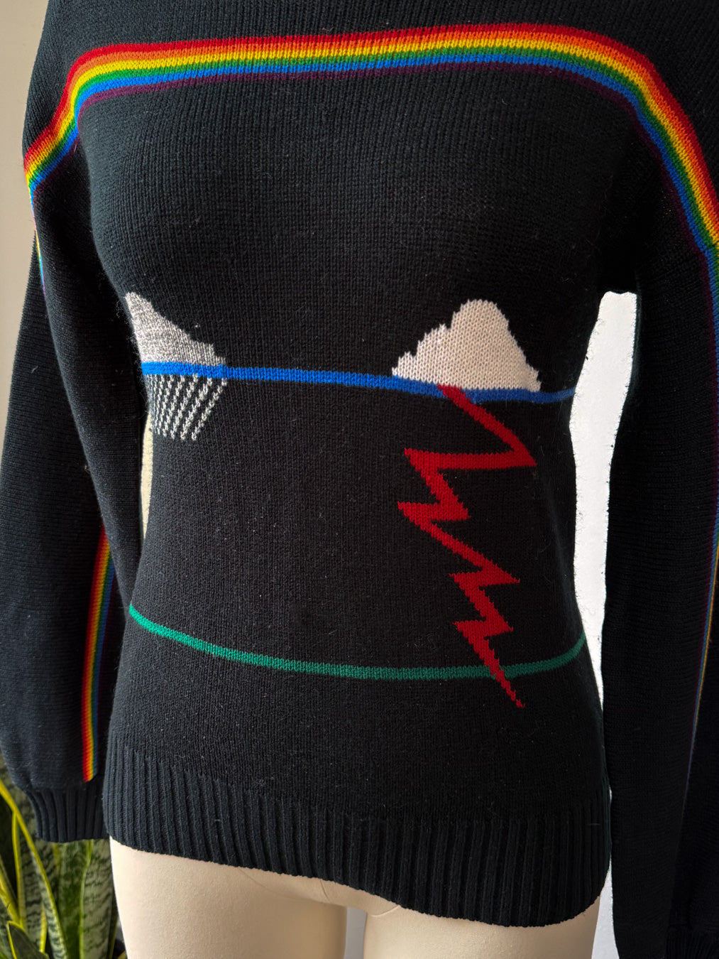 Rare 70s Black Novelty Rainbow Sweater / S