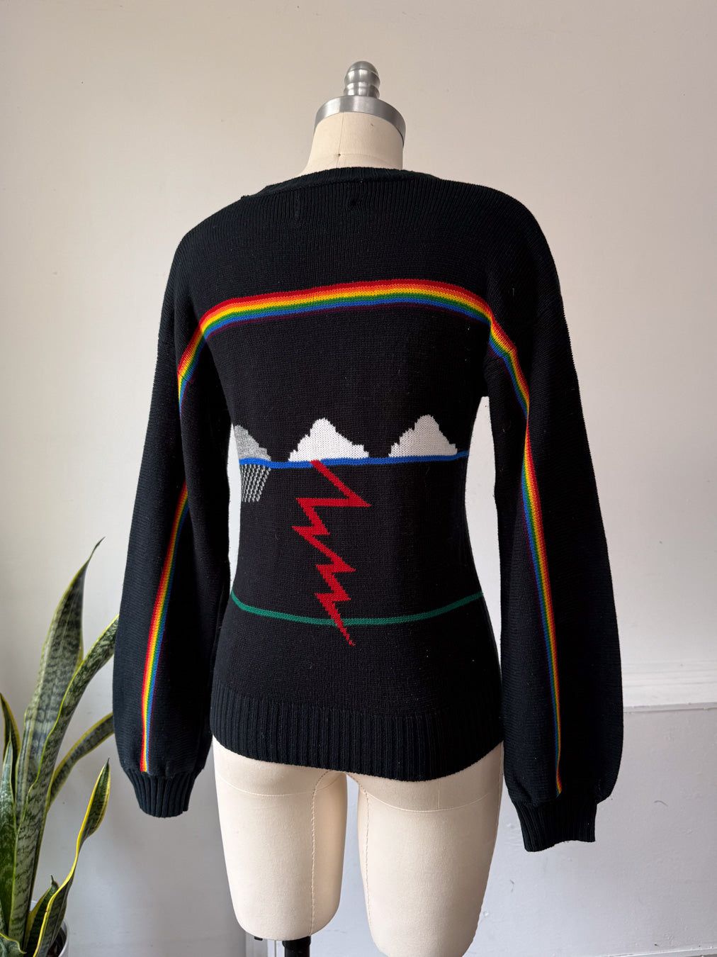 Rare 70s Black Novelty Rainbow Sweater / S