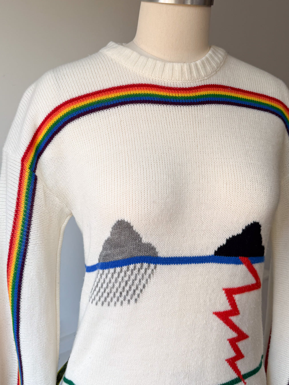 Rare 70s White Novelty Rainbow Sweater / S