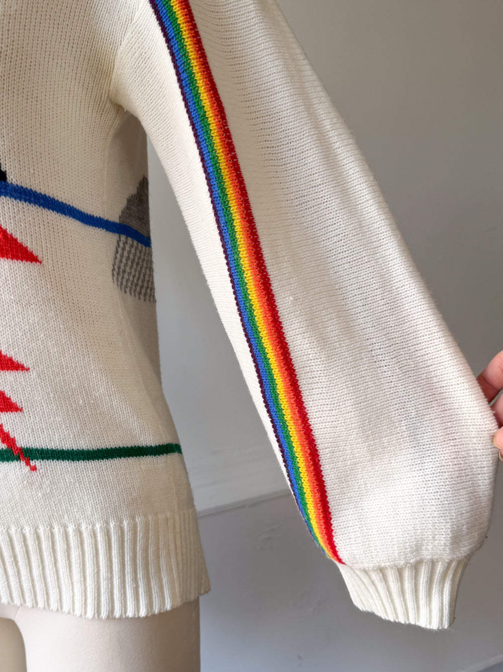 Rare 70s White Novelty Rainbow Sweater / S