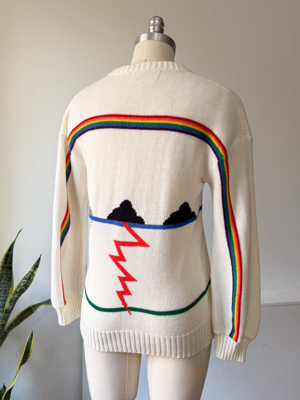 Rare 70s White Novelty Rainbow Sweater / S
