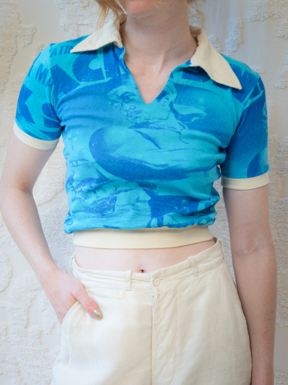 70s Movie Poster Print Cotton Crop Top / XS-S