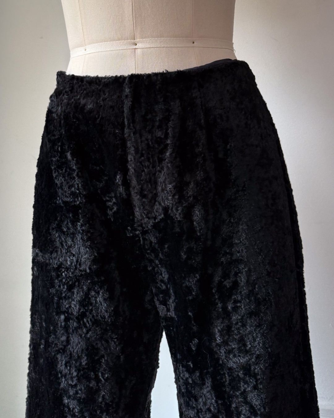 70s Furry Black Faux Fur Flare Pants / S