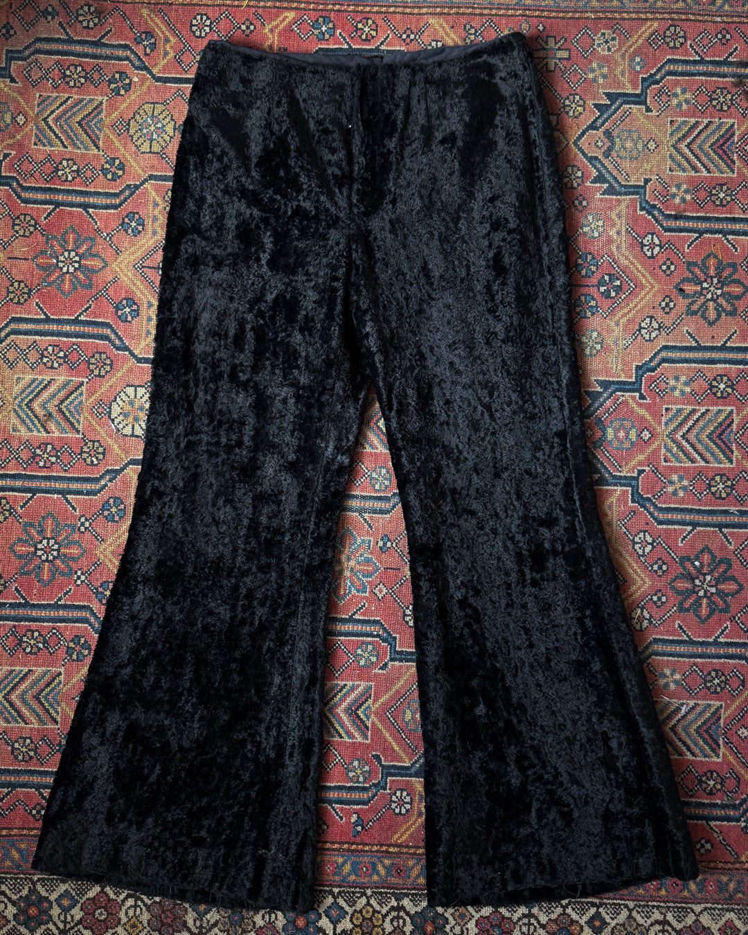 70s Furry Black Faux Fur Flare Pants / S