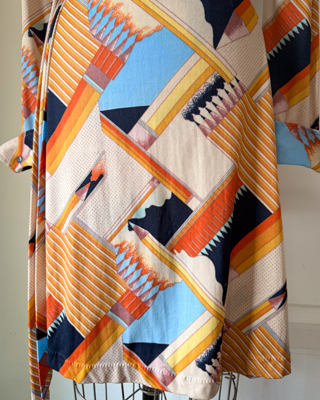70s Novelty Pencils Pop Art Print Jersey Wrap Dress / M-L