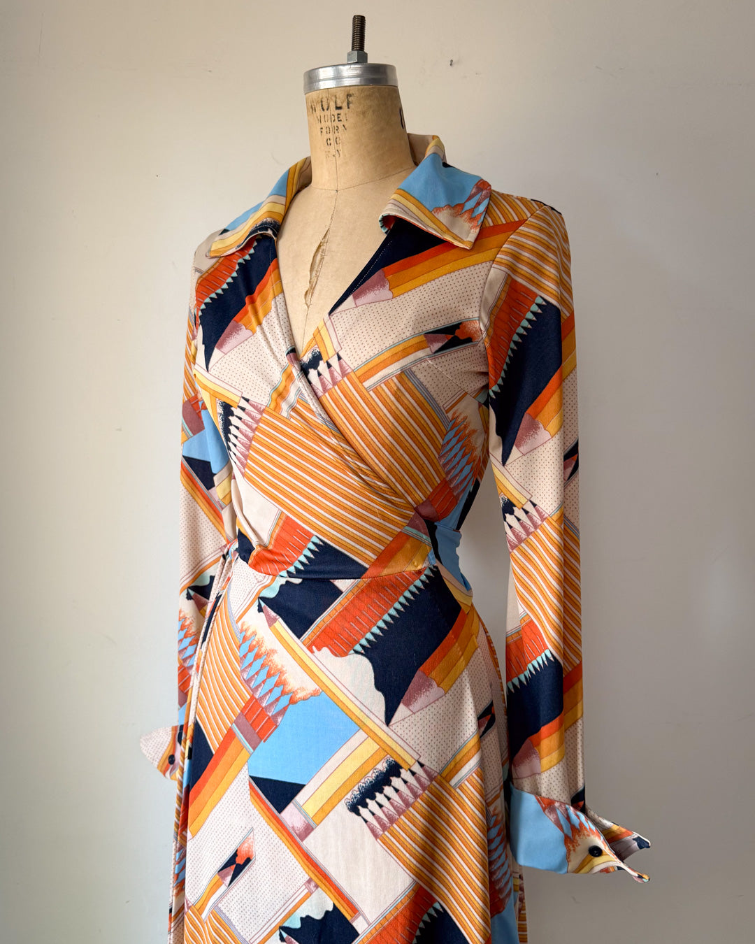 70s Novelty Pencils Pop Art Print Jersey Wrap Dress / M-L