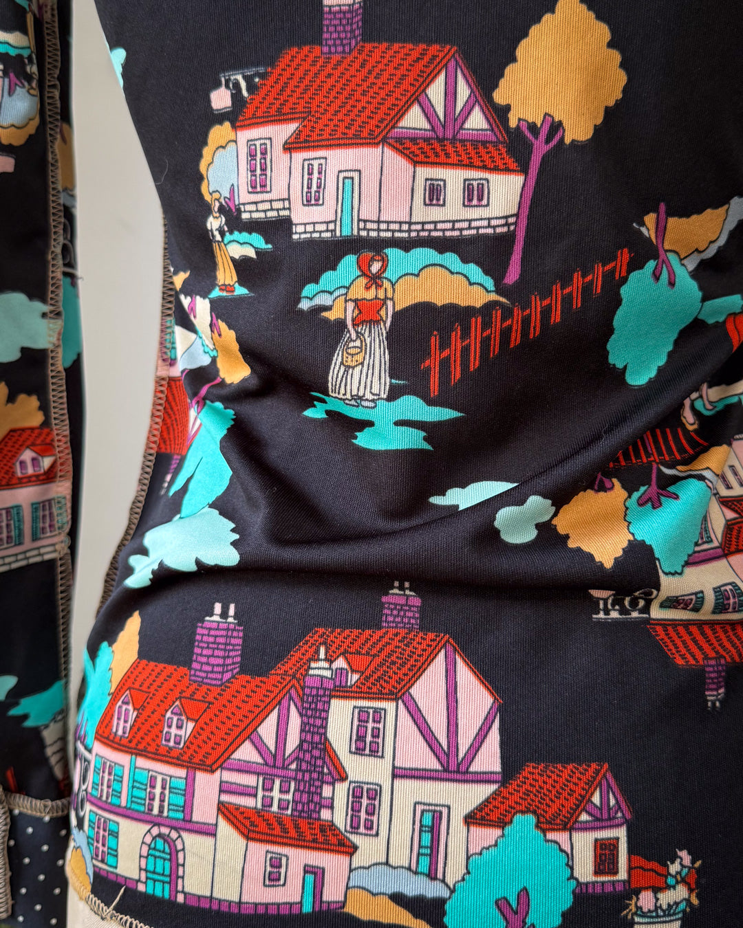 70s Novelty Houses & Polka Dot Mixed Print Disco Shirt / S