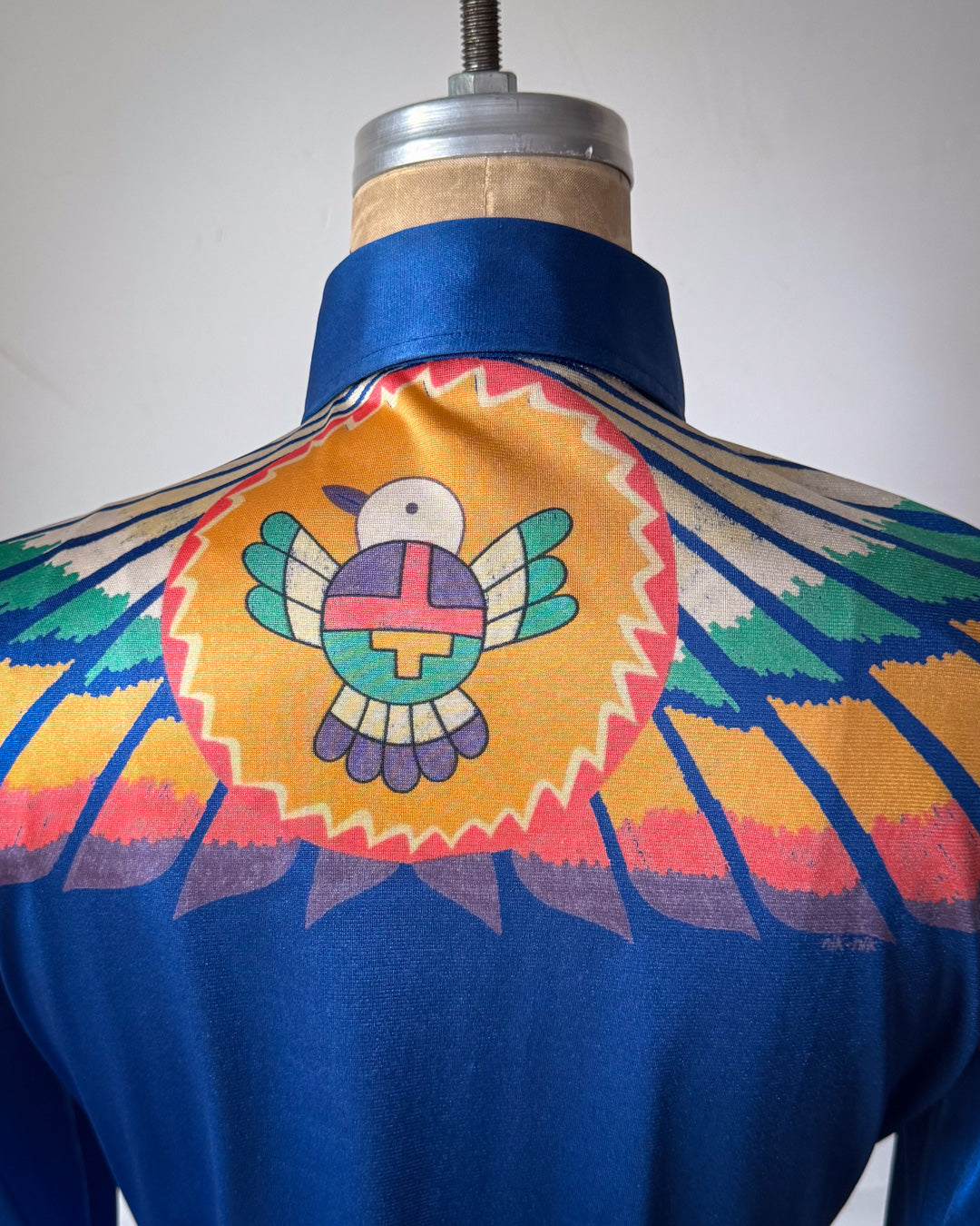 70s Nik Nik Novelty Print Rainbow Bird Feather Disco Shirt / M